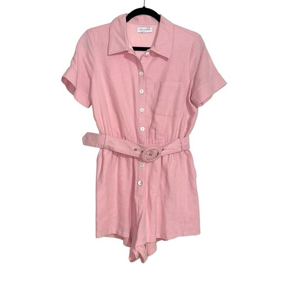 Lost + Wander Anthropologie Majorca Linen Blend Pink Short Sleeve Romper SMALL - Picture 3 of 10